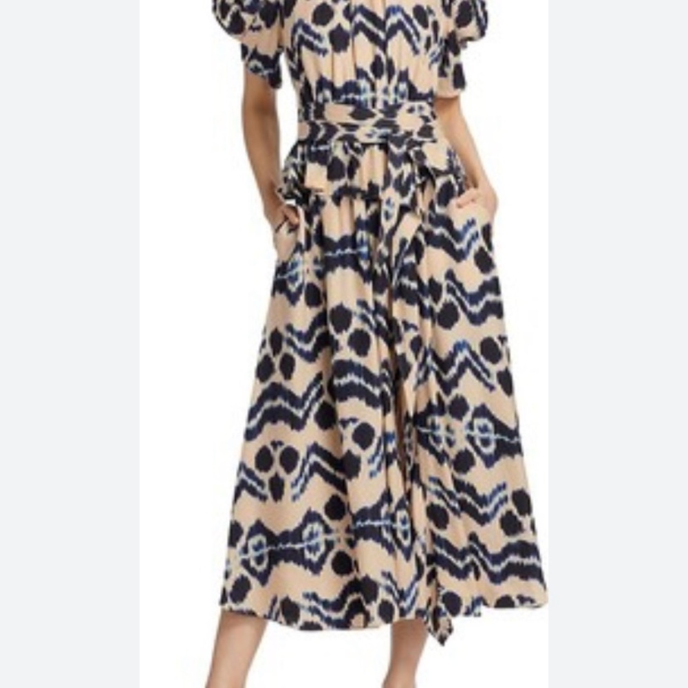 Ulla Johnson Elegant Black and Tan Patterned Dress